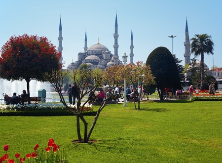 View of the Sultanahmet Mosque in Istanbul, Turkeyの写真素材