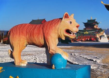 Sculpture of buddhist tiger in the Ivolginsky Datsan, Buryatia, Russiaの写真素材