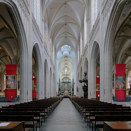 Interior of the Cathedral of Our Lady in Antwerp, Belgiumのeditorial素材