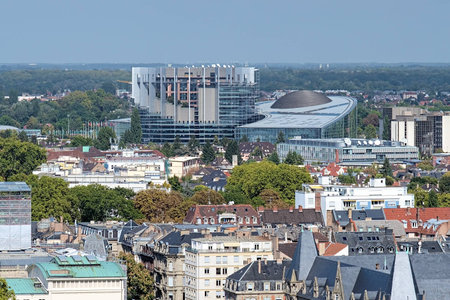 View of the European Parliament building in Strasbourg, Franceのeditorial素材