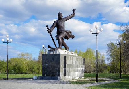 Monument to the participants of the ice transition Khabarovsk - Komsomolsk-on-Amur in 1934, Komsomolsk-on-Amur, Far East, Russiaのeditorial素材