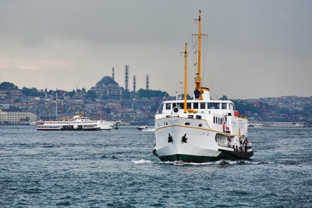 Passenger ships in the Gulf of the Golden Horn in Istanbul, Turkeyの写真素材