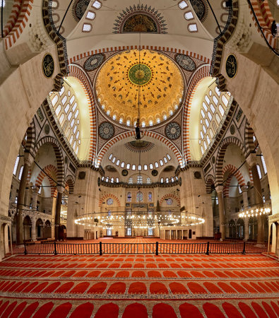 Interior of the Suleymaniye Mosque in Istanbul, Turkeyのeditorial素材