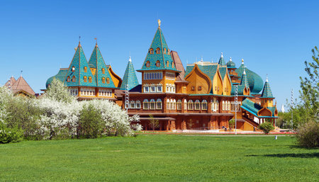 Wooden palace of tzar Aleksey Mikhailovich in Kolomenskoe  reconstruction , Moscow, Russiaのeditorial素材