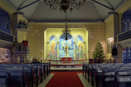 Interior of the Arvidsjaur Church, Norrbotten Province, Swedenのeditorial素材
