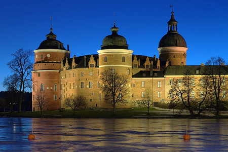View of the Gripsholm Castle from the Lake Malaren in winter evening, Swedenのeditorial素材