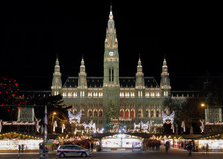 Vienna City Hall with Christmas Market, Austriaのeditorial素材