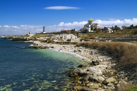 Coast of Black Sea at the National Preserve of Tauric Chersonesos, Sevastopol, Crimea, Ukraineの写真素材