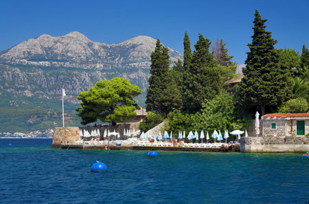 Beach on the coast of Kotor Bay, Montenegro
