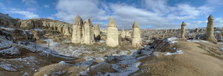 Panorama of Gorcelid Valley near the town Goreme in Cappadocia, Turkeyの写真素材
