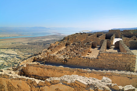 Ruins of Herods Castle in the Masada Fortress near the Dead Sea, Israelのeditorial素材