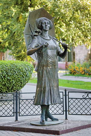 Monument to Faina Ranevskaya, one of the greatest Soviet actresses in both tragedy and comedy, in Taganrog, Russiaのeditorial素材