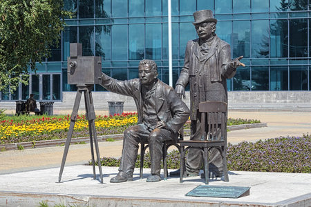 Monument to Lumiere brothers in Yekaterinburg, Russiaのeditorial素材