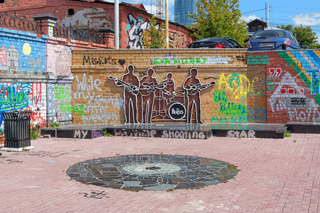 The Beatles Monument in Yekaterinburg, Russia. This is the first monument to The Beatles in Russia.のeditorial素材