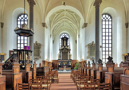 KRISTIANSTAD, SWEDEN - DECEMBER 11, 2015: Interior of the Church of Holy Trinity. The church was built in 1617-1628 by design of the Flemish-Danish architect Lorenz van Steenwinckel.のeditorial素材