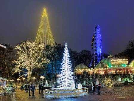 GOTHENBURG, SWEDEN - DECEMBER 17, 2015: Liseberg amusement park with Christmas decoration. It is one of the most visited amusement parks in Scandinavia and the most famous Christmas Market of Sweden.のeditorial素材