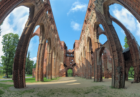 Ruins of Tartu Cathedral, also known as Dorpat Cathedral, Estonia. The cathedral was built from the 13th to 15th century and was abandoned and began to ruined from the second half of the 16th century.の写真素材