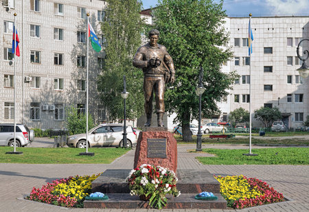 TOBOLSK, RUSSIA - AUGUST 18, 2016: Memorial dedicated to journalists who died in local conflicts, and Monument to photojournalist Alexander Efremov who died in 2000 in the Second Chechen War.のeditorial素材