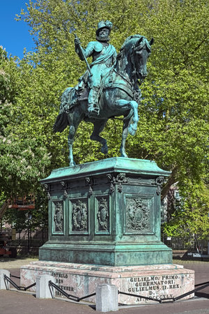 THE HAGUE, NETHERLANDS - MAY 21, 2015: Equestrian statue of William I, Prince of Orange on the Noordeinde street. The statue by sculptor Emilien de Nieuwerkerke was unveiled on November 17, 1845.のeditorial素材