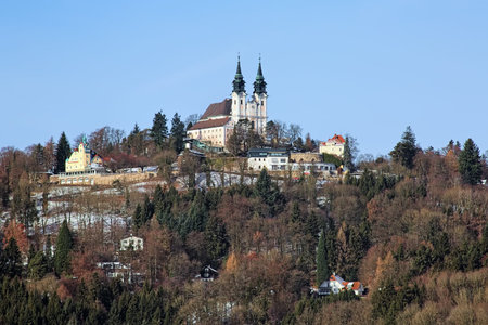 Linz, Austria. Postlingbergkirche (Basilica of the Seven Sorrows of Mary) on the top of the...