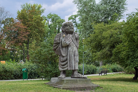WROCLAW, POLAND - AUGUST 1, 2019: Statue of Socrates on Bielarska island. The statue by sculptor Stanislaw Nieczwolodow was erected in 1993.のeditorial素材