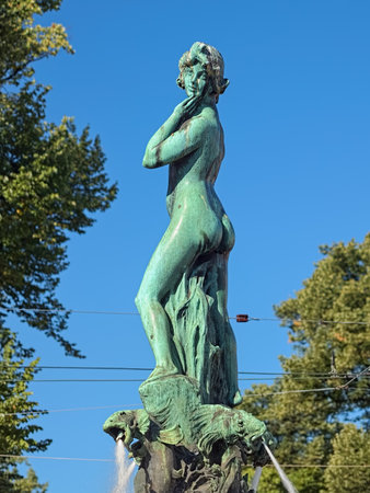 HELSINKI, FINLAND - AUGUST 23, 2013: Sculpture of a mermaid, the central part of the Havis Amanda fountain. The fountain with statue by sculptor Ville Vallgren was unveiled on September 20, 1908.のeditorial素材