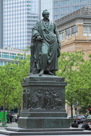 FRANKFURT-AM-MAIN, GERMANY - MAY 11, 2018: Goethe Monument on Goetheplatz. The monument to Johann Wolfgang von Goethe by the German sculptor Ludwig von Schwanthaler was unveiled on October 22, 1844.のeditorial素材