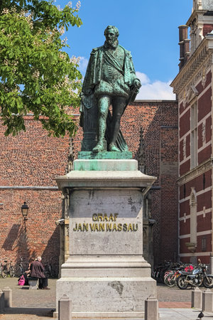 UTRECHT, NETHERLANDS - MAY 25, 2013: Statue of Jan VI van Nassau-Dillenburg also known as Jan de Oude (John the Elder). The statue by sculptor Jean Theodore Stracke was erected in 1883.のeditorial素材