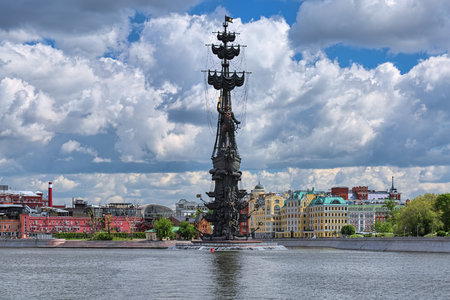 MOSCOW, RUSSIA - JUNE 6, 2022: Peter the Great Monument. It was designed by sculptor Zurab Tsereteli to commemorate 300 years of the Russian Navy, and was erected in 1997.のeditorial素材