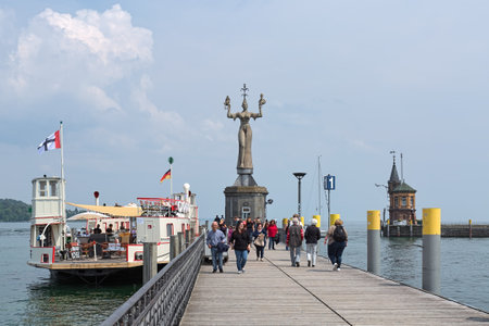KONSTANZ, GERMANY - MAY 19, 2018: Imperia, a statue at the entrance of the city harbour, commemorating the Council of Constance that took place there in 1414-1418.のeditorial素材