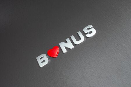 Concept of loving your end year bonus. Letters on aluminium backgroundの写真素材