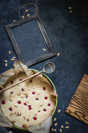 mousse cake made of dried fruits and dried cherriesの写真素材