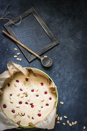 mousse cake made of dried fruits and dried cherriesの写真素材