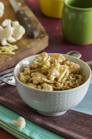 roasted cauliflower with onions,delicious and crispyの写真素材