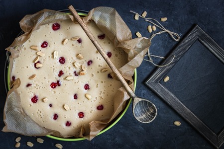 Homemade pie covered with apples, cinnamon,nuts Copyspaceの写真素材