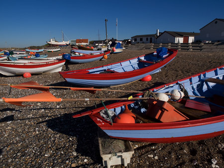 Fishingboats on coastの写真素材