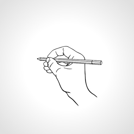 illustration of a hand is writing with a pencil. Handwriting with a pencil, vector outlineのイラスト素材