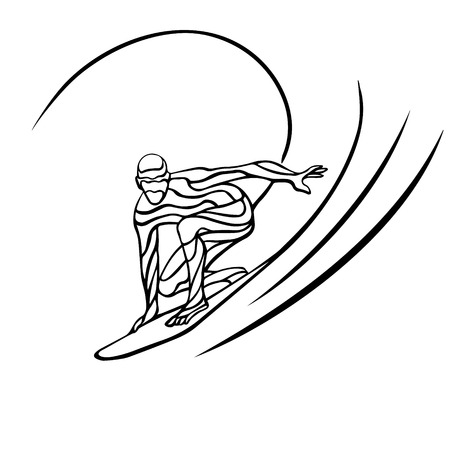 Creative silhouette of surfer. Abstract silhouette of the surfer at the ocean. Vector illustrationのイラスト素材