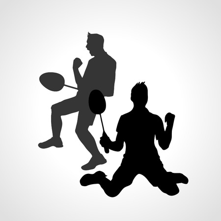 Silhouettes of men's double Team Badminton Players. Vector illustrationのイラスト素材