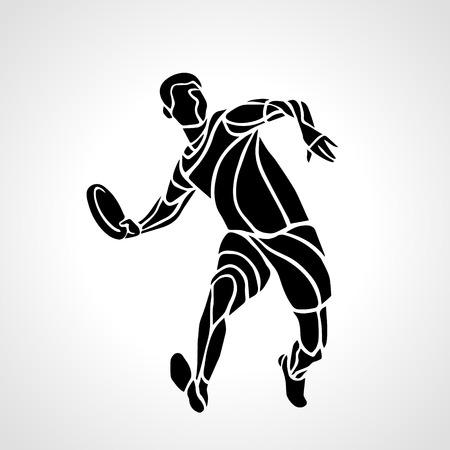 Sportsman throwing frisbee. Lineart clipart, vector illustrationのイラスト素材
