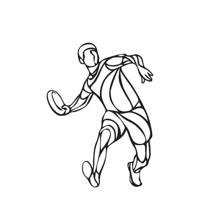 Sportsman throwing frisbee. Lineart clipart, vector illustrationのイラスト素材