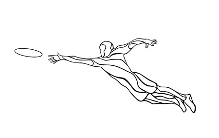Sportsman throwing frisbee. Lineart clipart, vector illustrationのイラスト素材