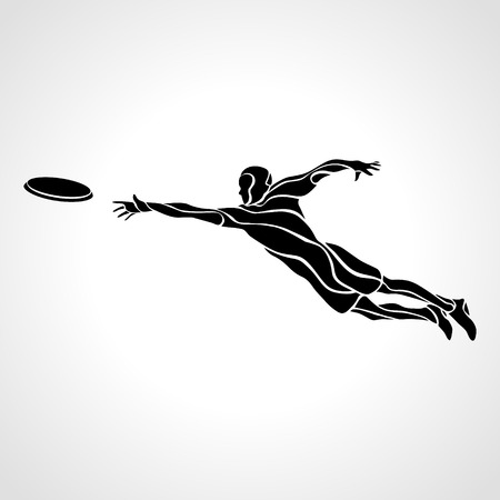 Sportsman throwing frisbee. Lineart clipart, vector illustrationのイラスト素材