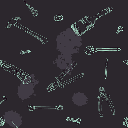 Doodle style mechanic, carpenter or handyman tool background - seamless pattern ready to be tiled in vector format.のイラスト素材