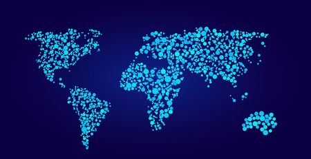 World map vector illustration in dots style on blue backgroundのイラスト素材