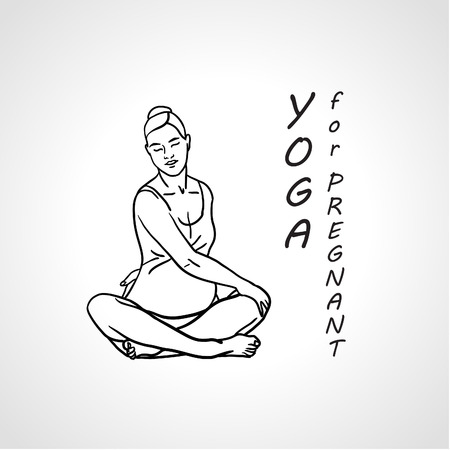 Yoga for pregnant woman. Silhouette of the pregnant woman on white background. Vector illustration.のイラスト素材