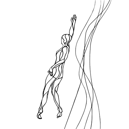 Freestyle Female Swimmer Black Silhouette. Sport swimming, front crawl. Vector Professional Swimming Illustrationのイラスト素材