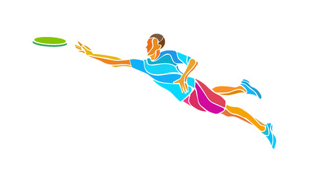 Sportsman throwing frisbe. Ultimate sport clipart, vector  color illustrationのイラスト素材