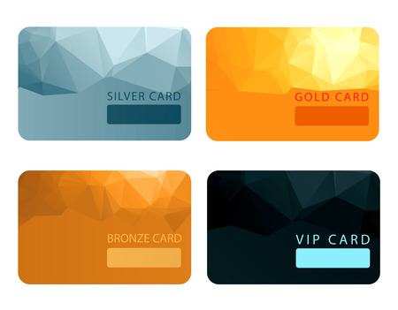 Gold, silver, bronze, VIP premium member cards in polygonal style. Gift, voucher or certificate, vector illustrationのイラスト素材