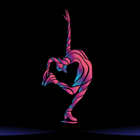 Winter sport. Ladies figure skating silhouette.  Ice show. Color vector illustrationのイラスト素材